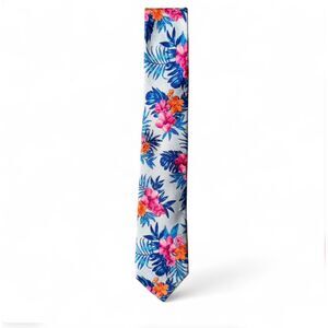 Wembley Gray and Multicolored Tropical Floral Necktie - Size‎ Standard Youth/XL